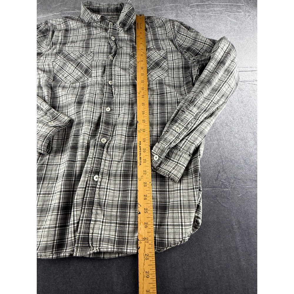Warp & Weft Mens Grey Plaid Long Sleeve Button Down Cotton Shirt Size L - Picture 8 of 10
